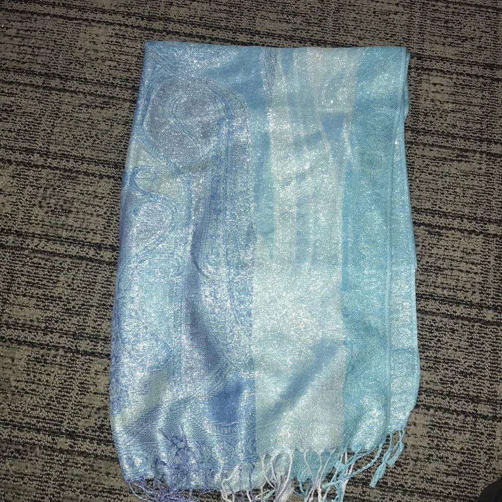 Pretty shimmery blue and silver scarf!